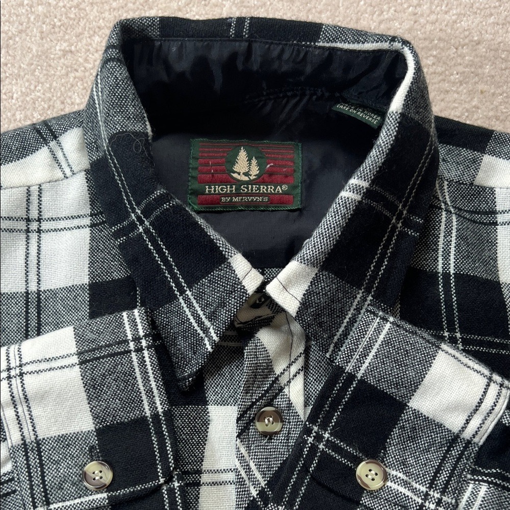 High Sierra Mervyns Mens Flannel Plaid Button Up Shirt Black‎ White Outdoors